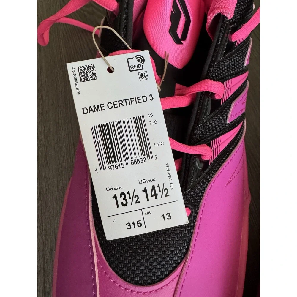 Adidas US 13.5 Men's Pink Black Lifestyle Basketball Dame Certified 3 JI1545 New